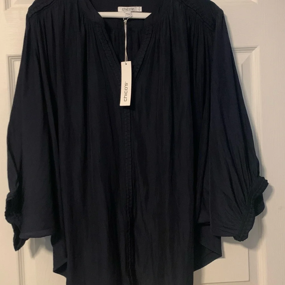 Chico's Blue Oversized 3/4 Sleeve Blouse - Picture 3 of 11